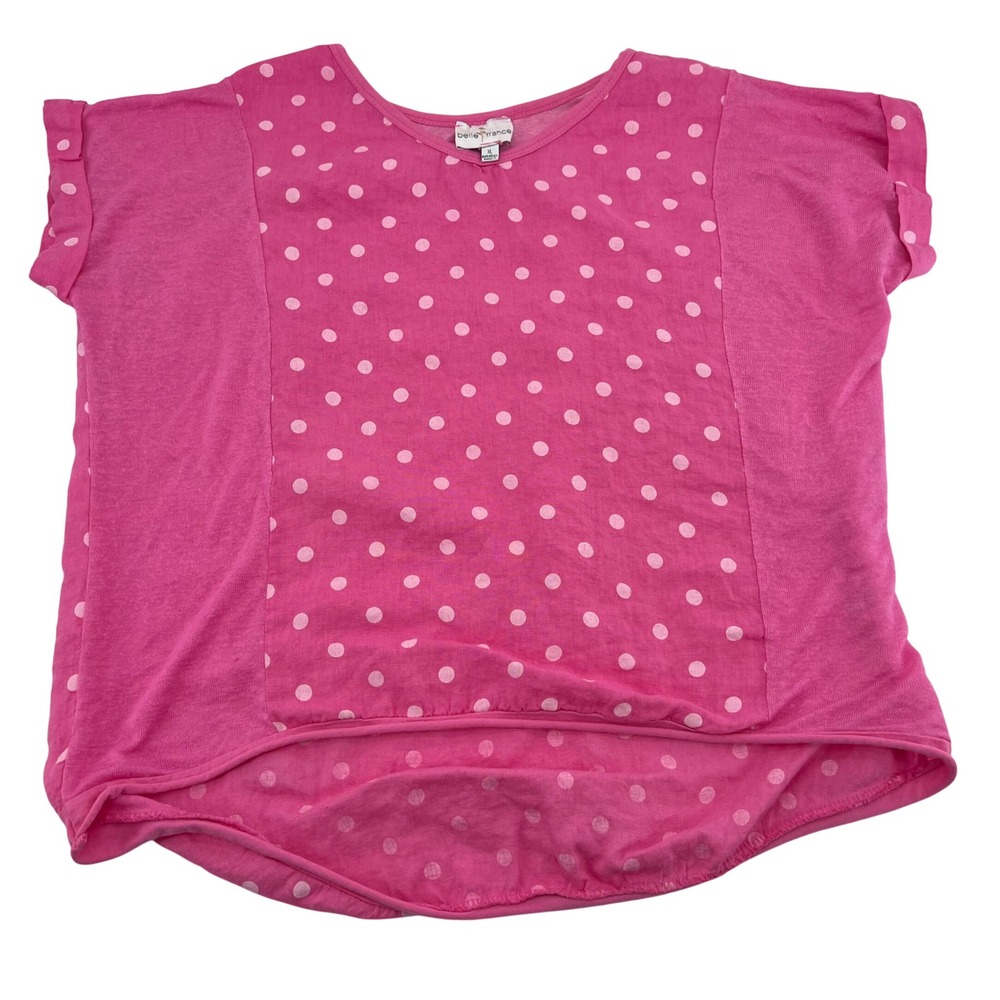 Belle‎ France Pink Polka Dot 100% Linen Top Made in Italy XL 214197
